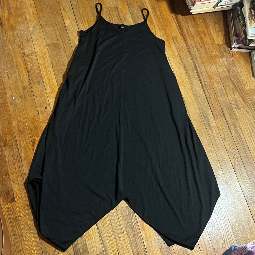SHEIN Black spaghetti strap assymetrical shark hem dress medium